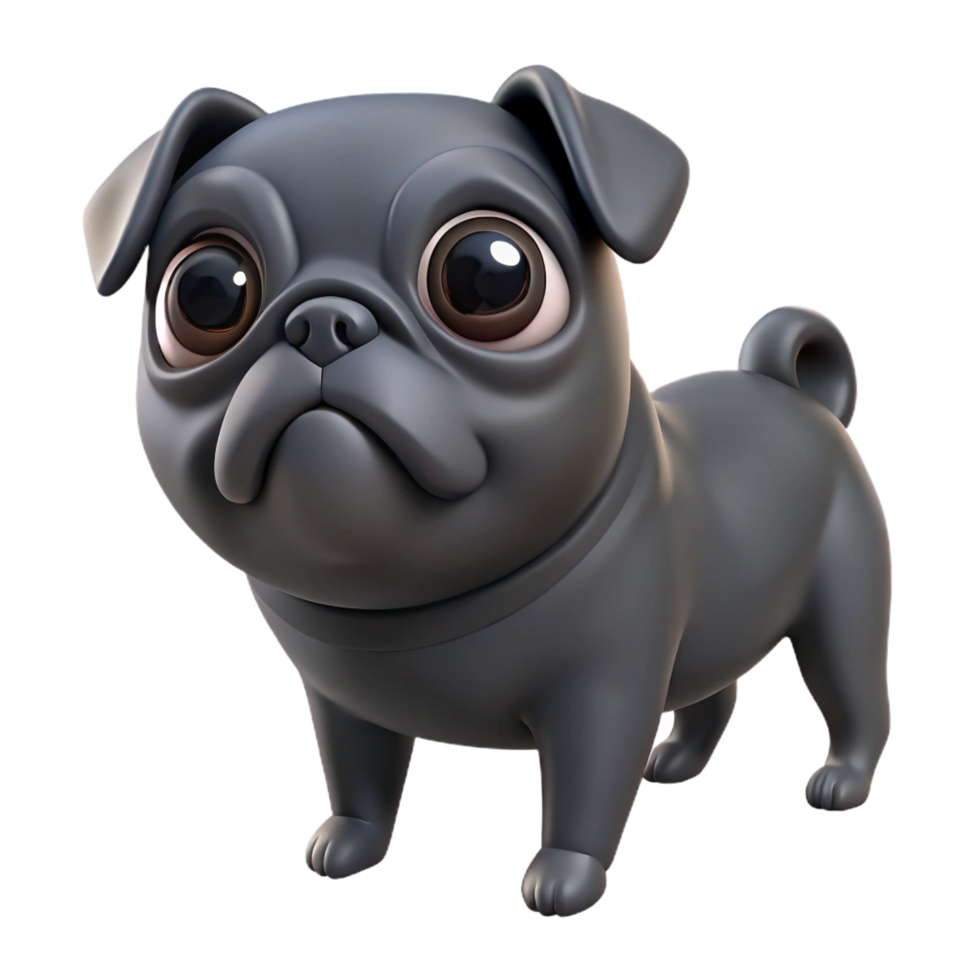 serene inspired Pug, black, curled tail, big eyes with Transparent Background png