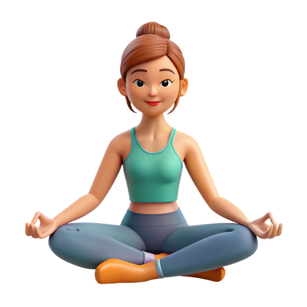 joyful impressive Woman in yoga pose, athletic wear, calm expression, with Transparent Background studio quality png