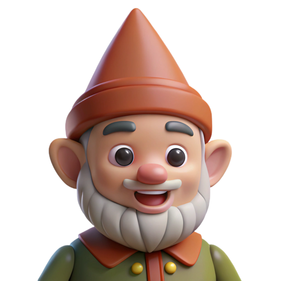 harmonious immaculate A whimsical gnome, with a pointed hat and a cheerful expression with Transparent Background expertly shot png