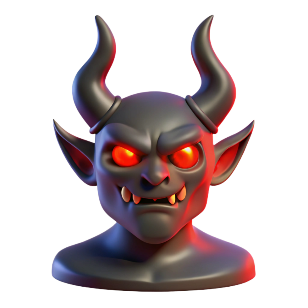 vibrant art deco A horned demon with glowing red eyes, with Transparent Background expertly shot png