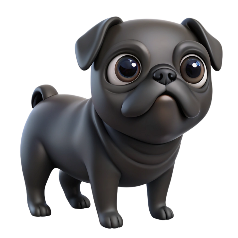 picturesque classic Pug, black, curled tail, big eyes with Transparent Background 8K png