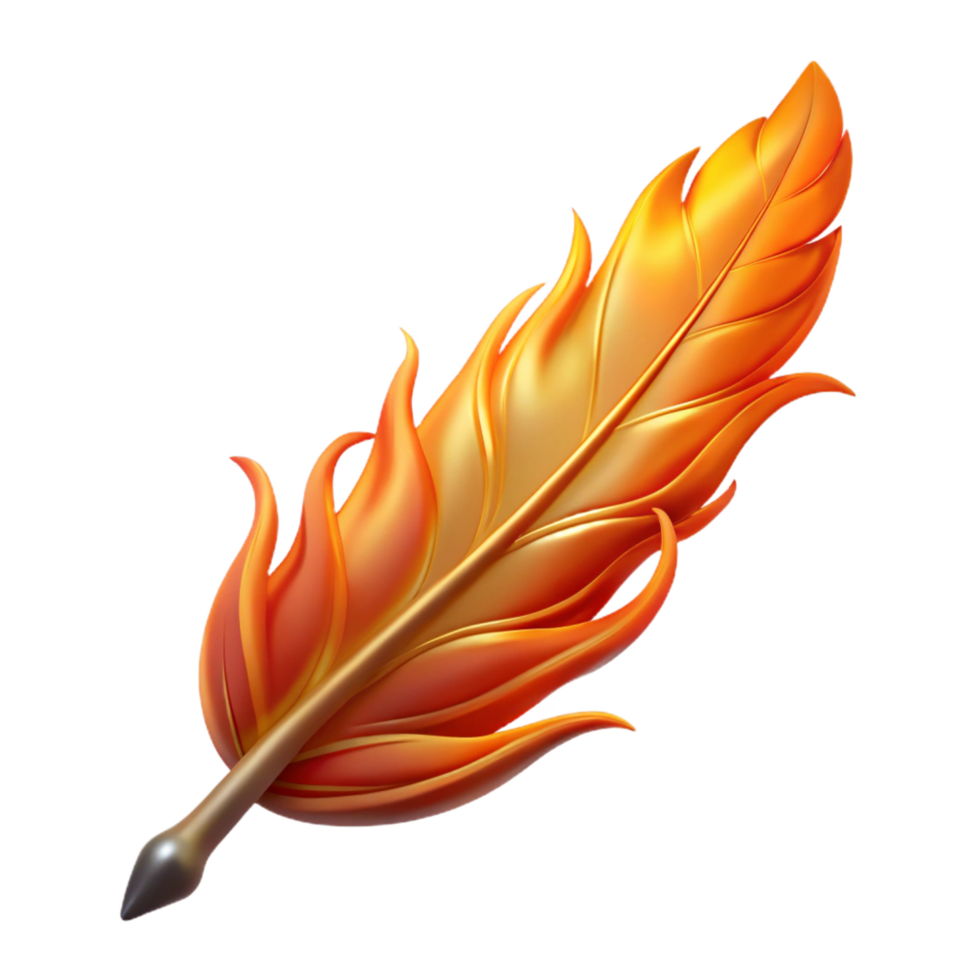 harmonious fascinating Concept art style, hyper-specific, isolated cutout of a single Phoenix feather, burning embers with Transparent Background museum quality png