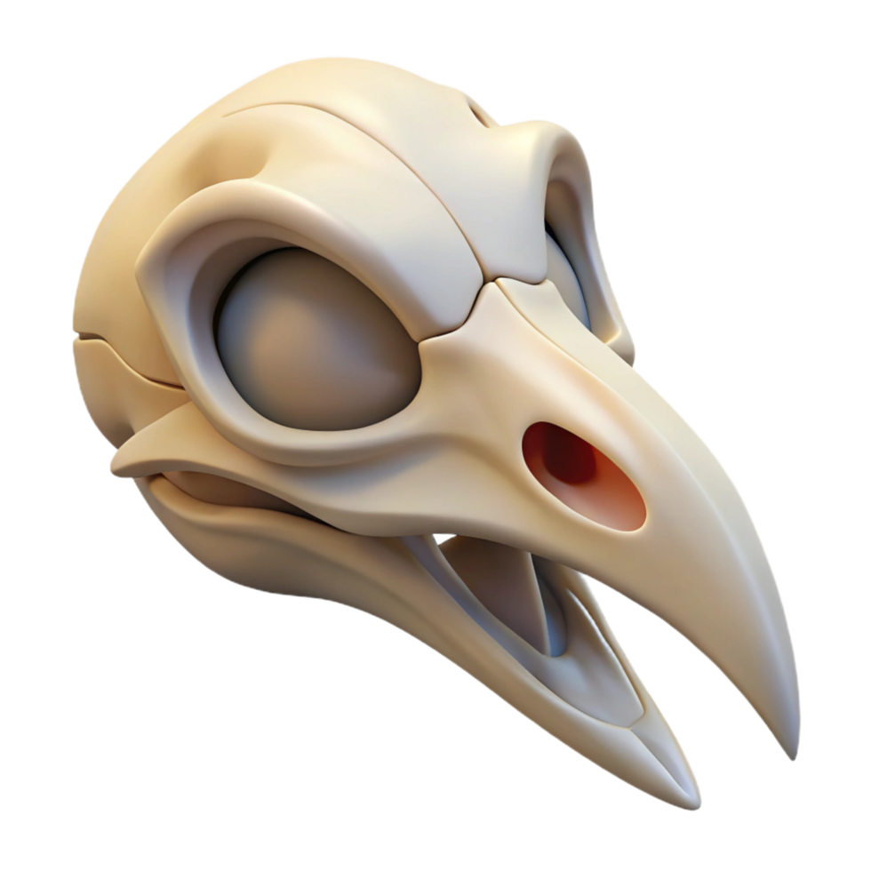 magnificent remarkable Isolated cutout of a concept art style hyper-specific bird skull, delicate bone structure, intricate details, with Transparent Background png