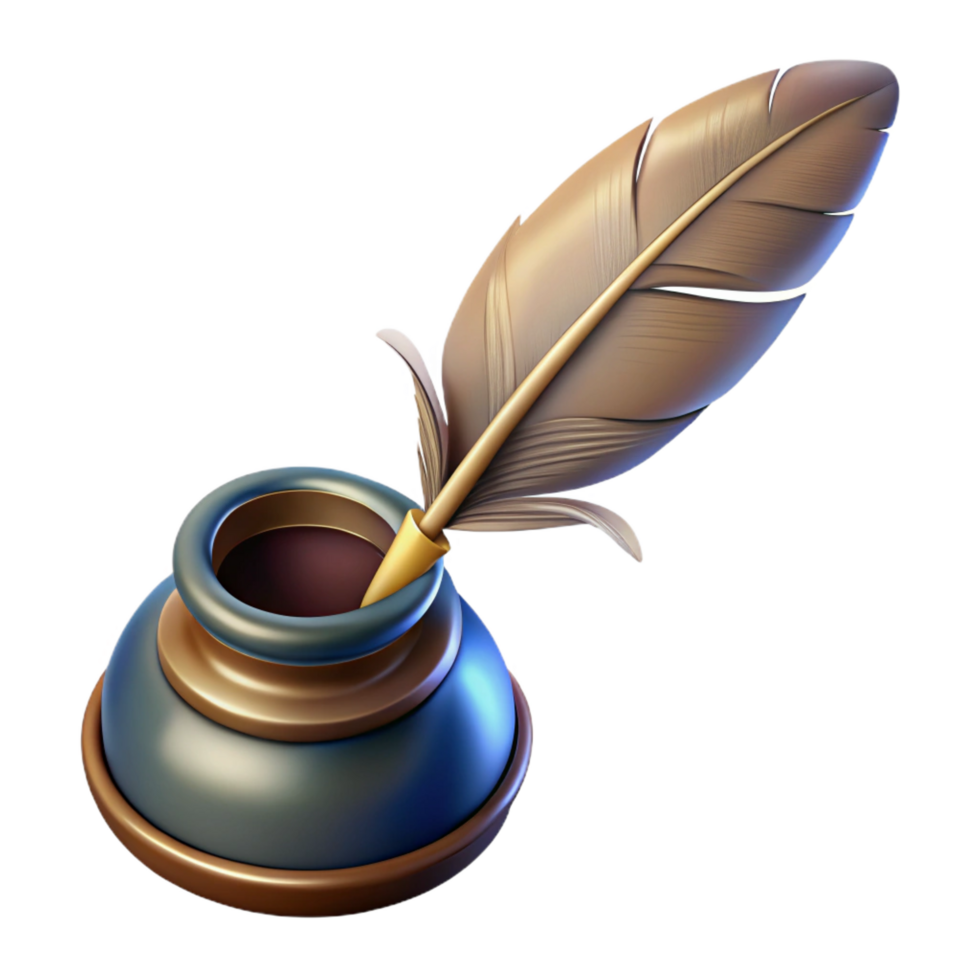 majestic sought-after Isolated cutout of a vintage feather pen and inkwell, concept art style, ultra-detailed with Transparent Background png
