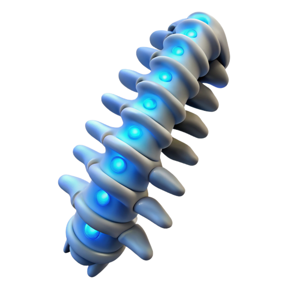 iconic avant-garde Cybernetic spine with glowing nodes with Transparent Background precision png