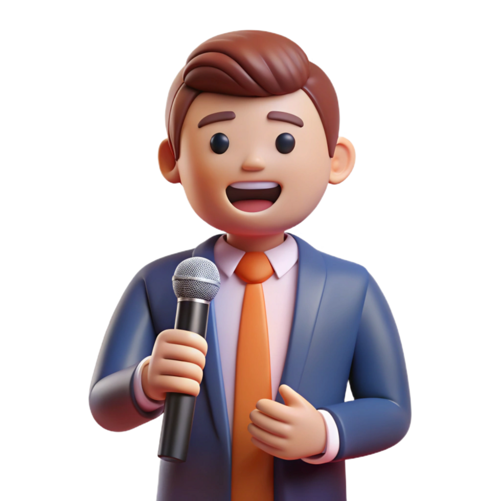 energetic pristine Confident speaker with a microphone, with Transparent Background precision png