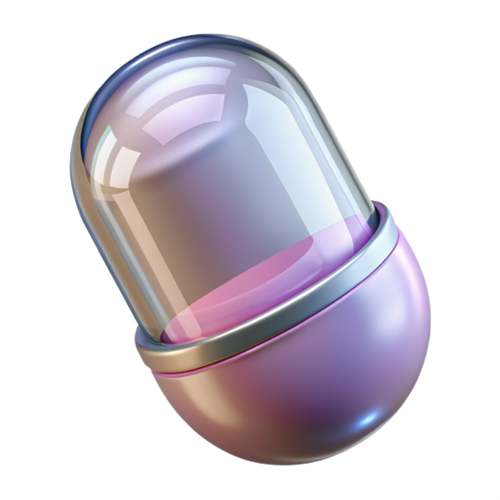 iconic geometric Photorealistic, ultra-detailed render Isolated cutout of a futuristic food capsule with transparent casing and visible contents with Transparent Background sharp png
