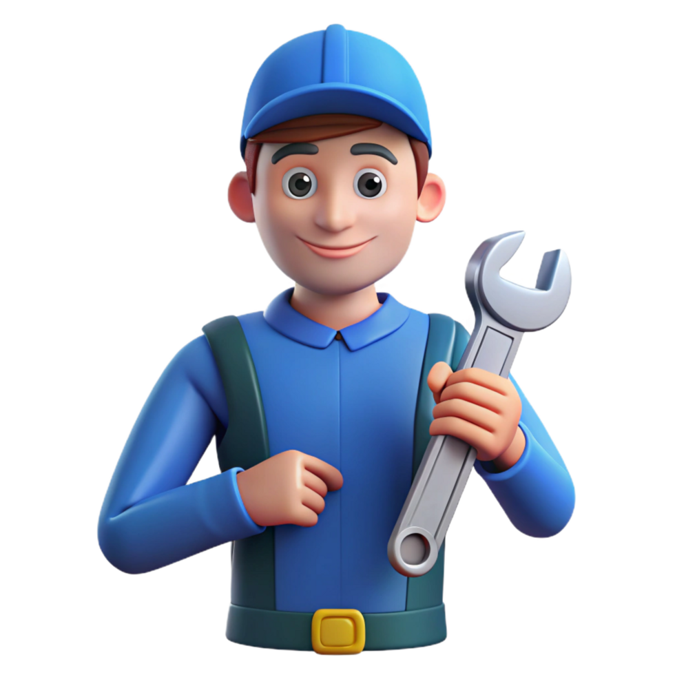 majestic futuristic Mechanic holding wrench with Transparent Background genuine png