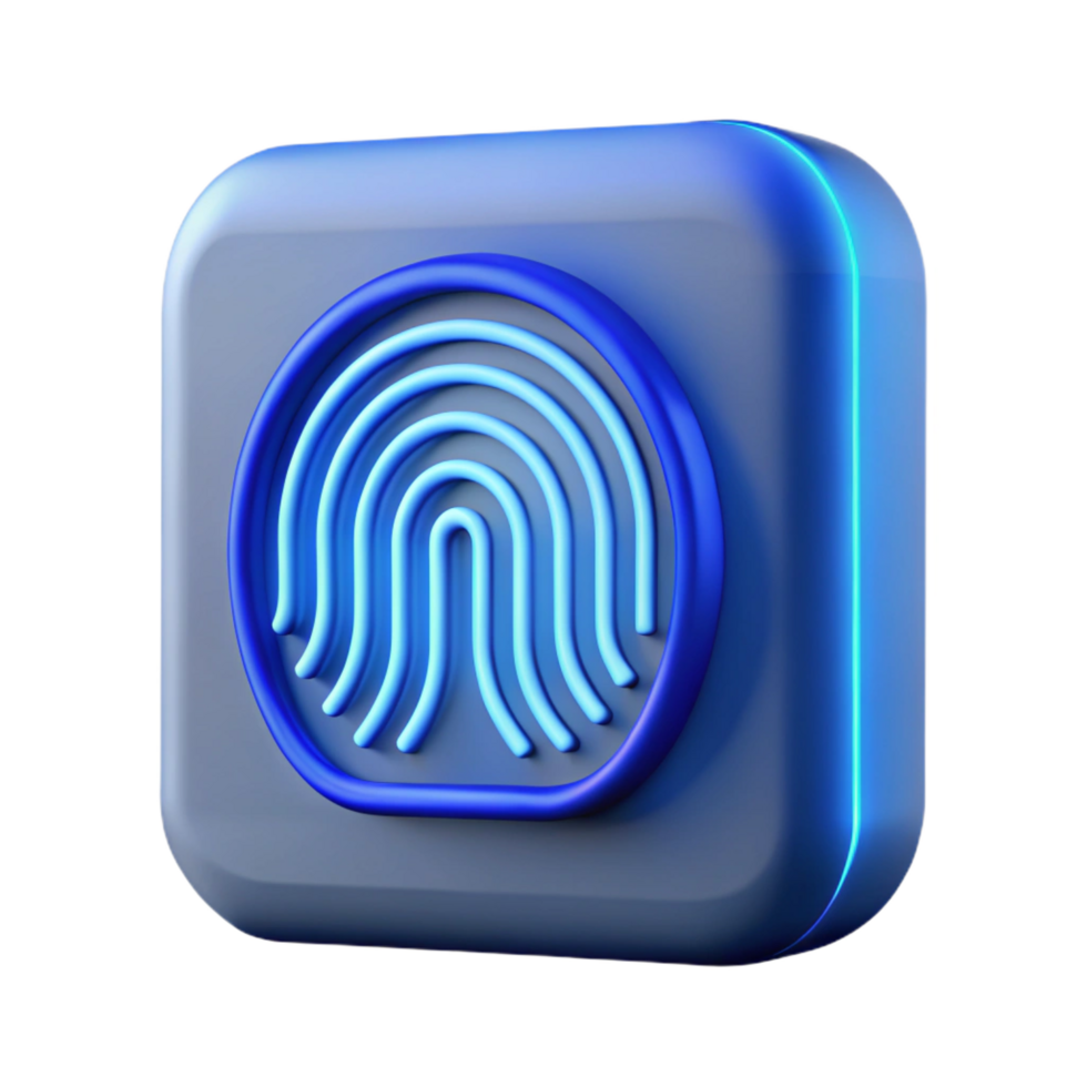 unforgettable industrial A fingerprint scanner, illuminated blue with Transparent Background 8K png