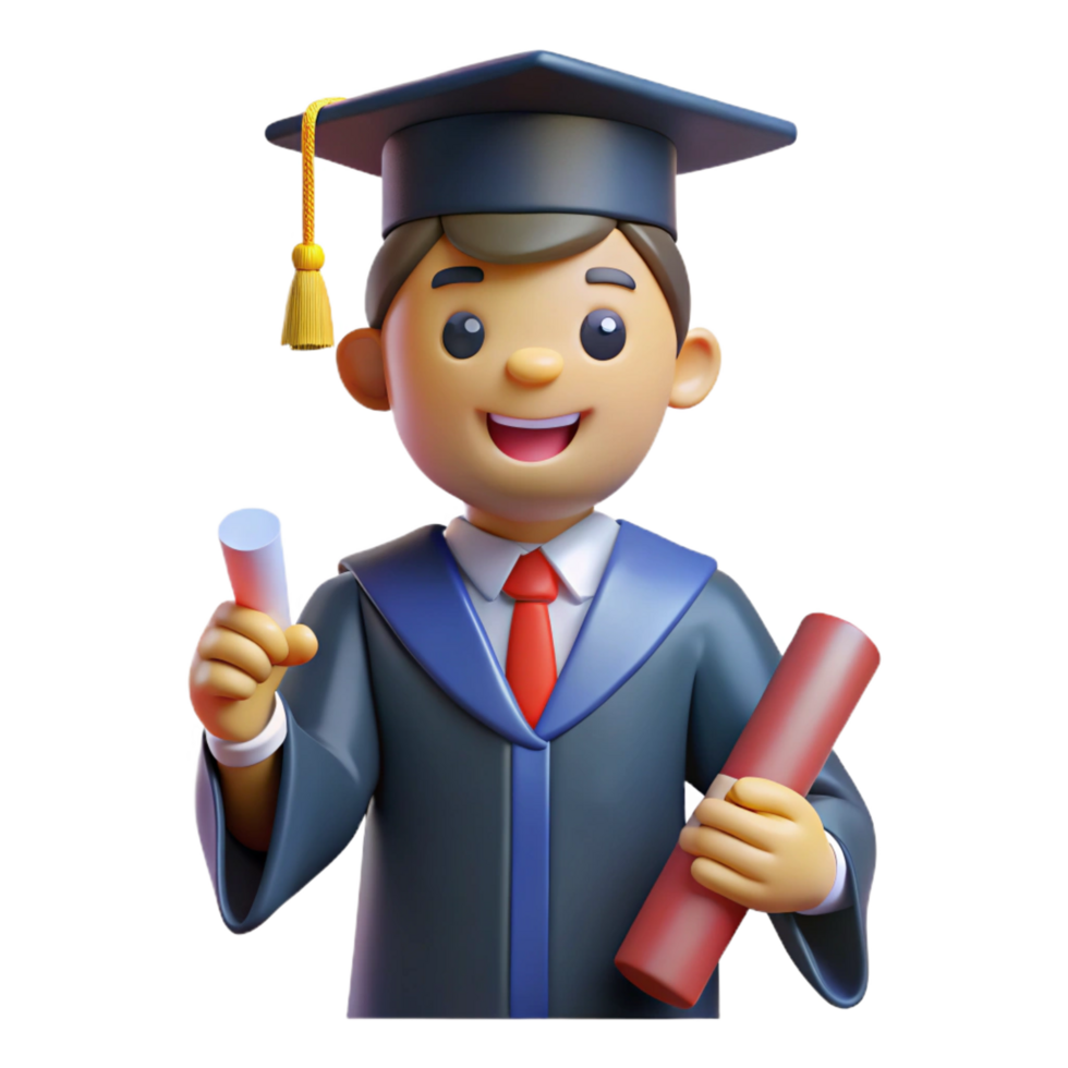 impressive unforgettable Happy graduate, graduation cap and gown, diploma, with Transparent Background png