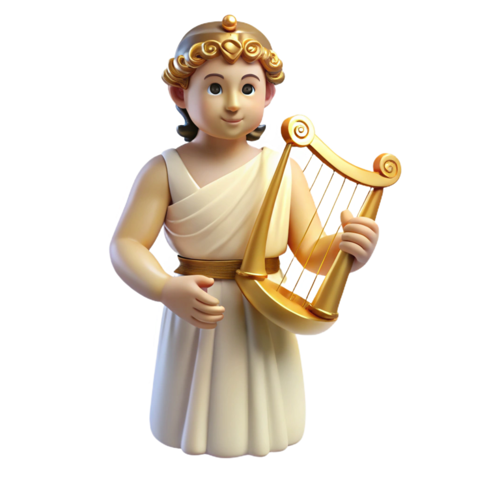 iconic gothic Apollo, God of Music and Light, holding lyre, with Transparent Background professional png
