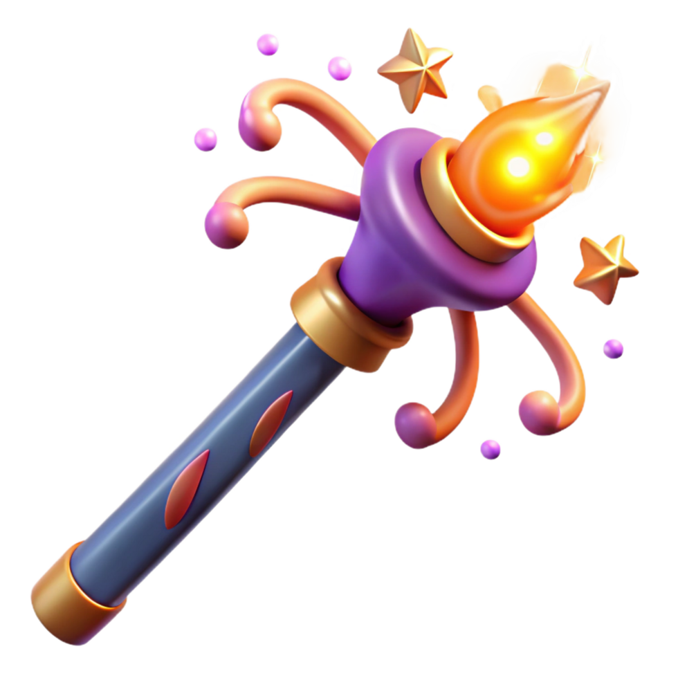 glorious surreal A powerful magic wand, emitting sparks, swirling patterns with Transparent Background precision png