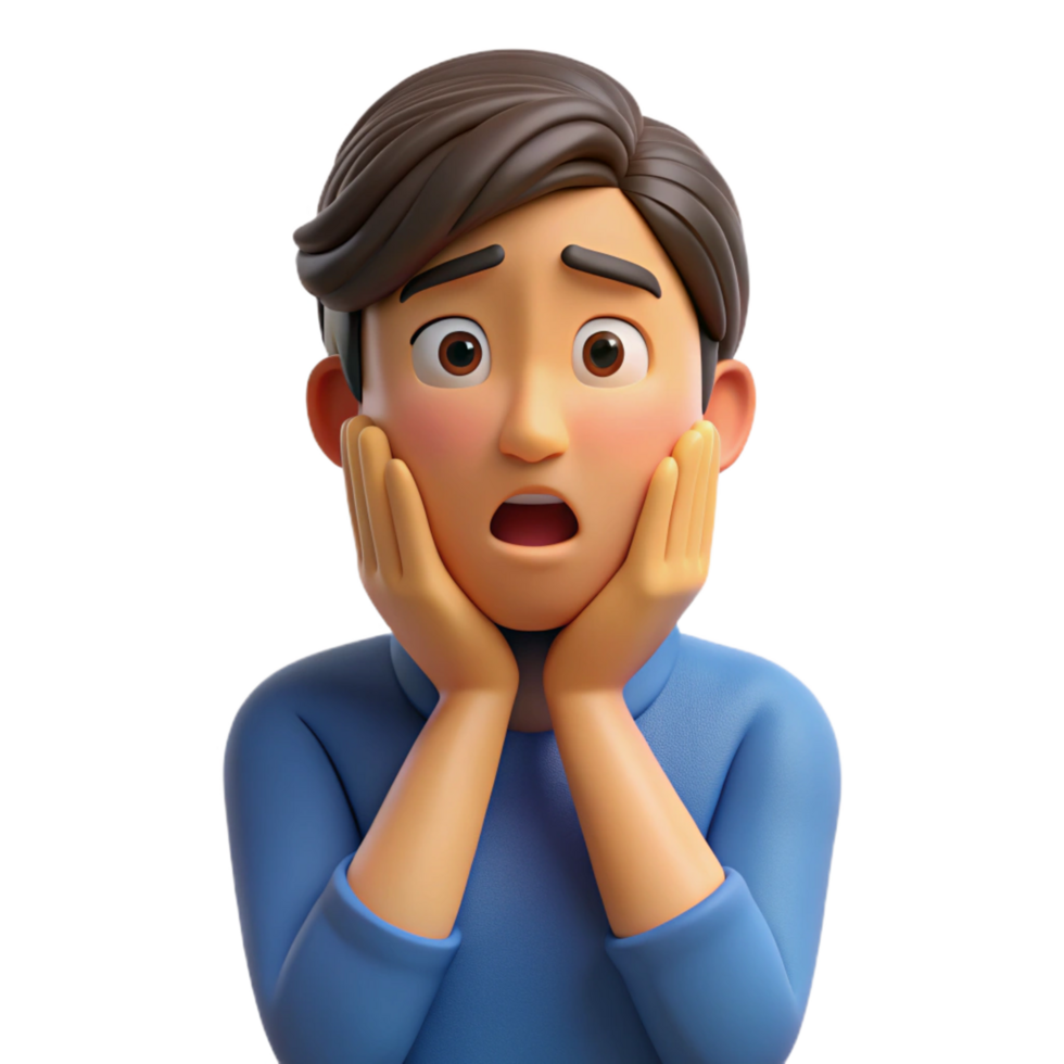 iconic rustic Worried young adult with hands on face, with Transparent Background professional png
