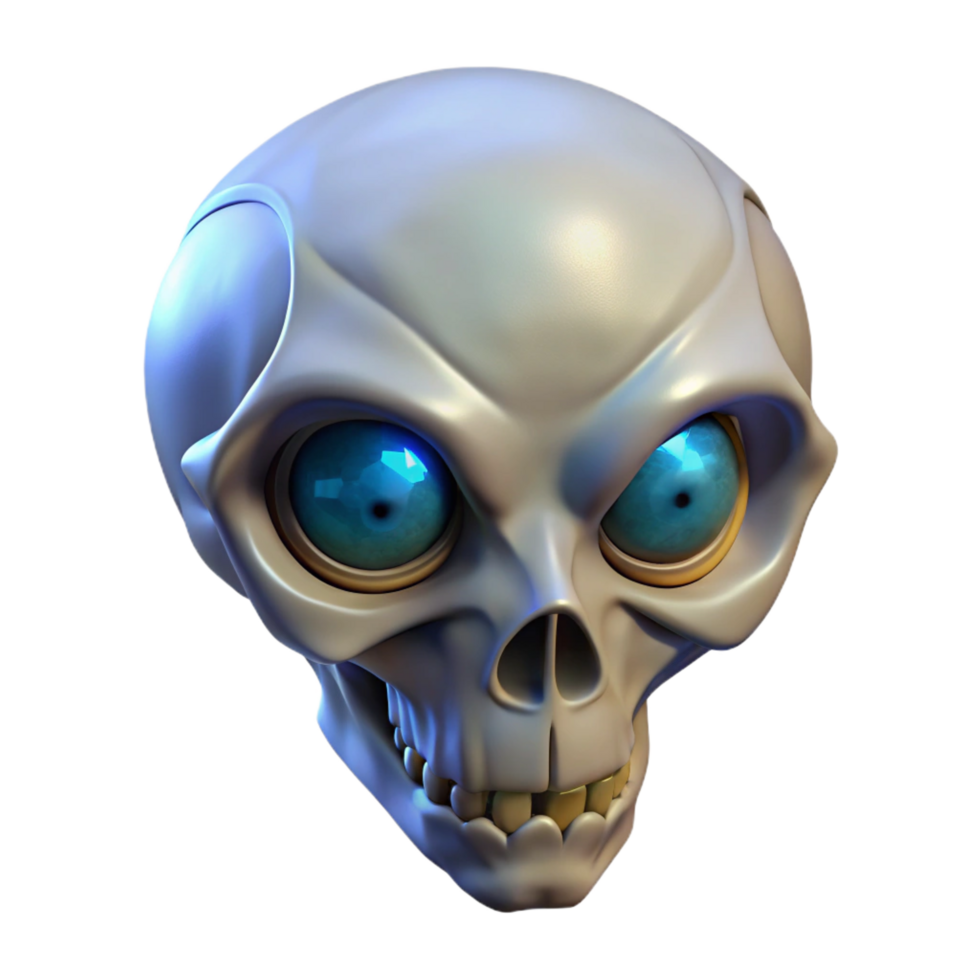 picturesque timeless Alien skull with intricate bone structure and glowing eyes with Transparent Background png