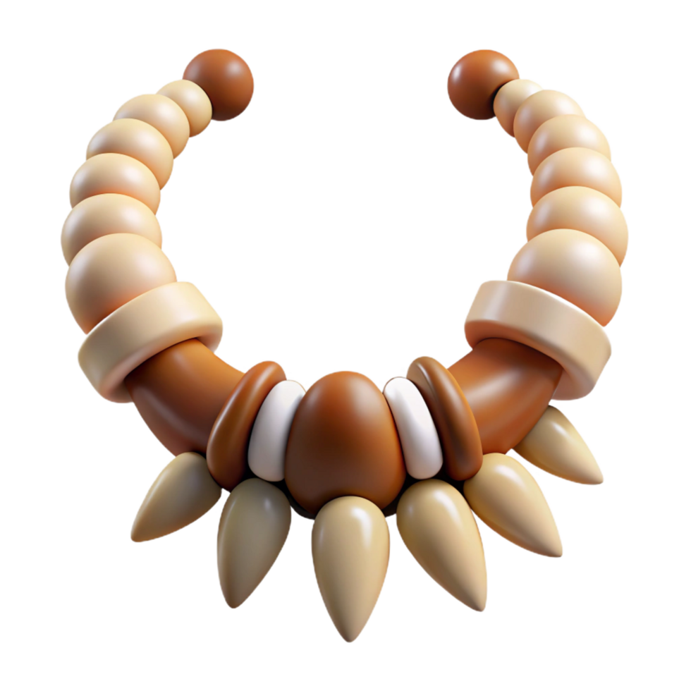 exceptional classic Hyper-specific professional render of a tribal necklace made of bone beads and animal teeth with Transparent Background expertly shot png