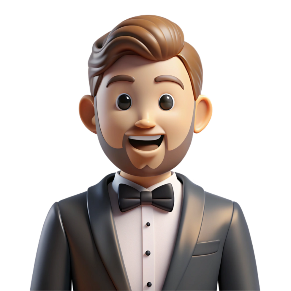 whimsical dramatic Groom in tuxedo with Transparent Background impeccable png