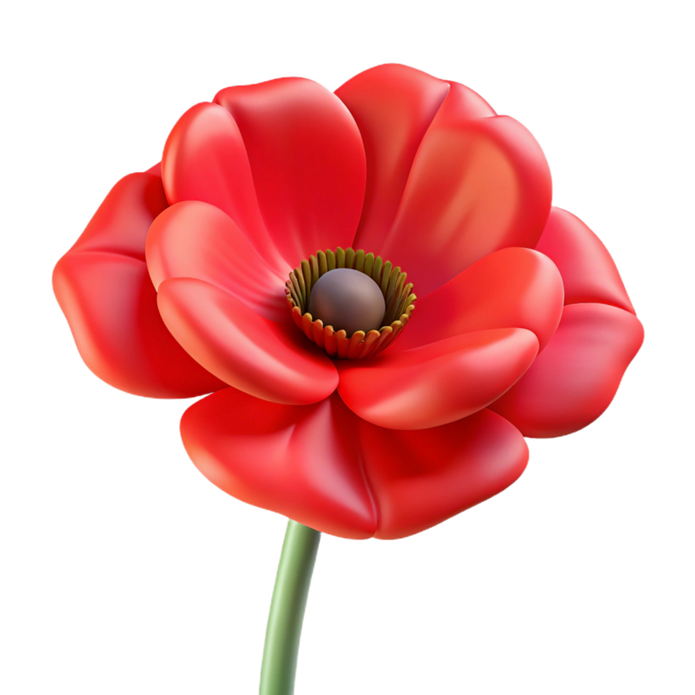 magnificent surreal Hyper-specific, isolated cutout of a single red poppy flower, blooming with Transparent Background museum quality png