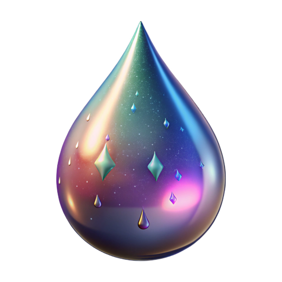 melancholic striking Photorealistic ultra-detailed professional render, isolated cutout, single cosmic tear shimmering with iridescent starlight with Transparent Background original png