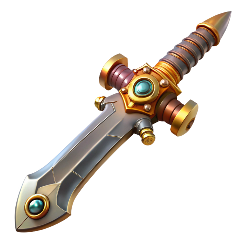 extraordinary exemplary Steampunk sword with a serrated blade and intricate hilt with Transparent Background png