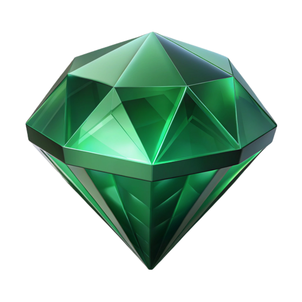 joyful sumptuous Ultra-detailed, isolated cutout of a single, abstract, faceted gemstone, emerald green, with intricate internal light refractions with Transparent Background authentic png