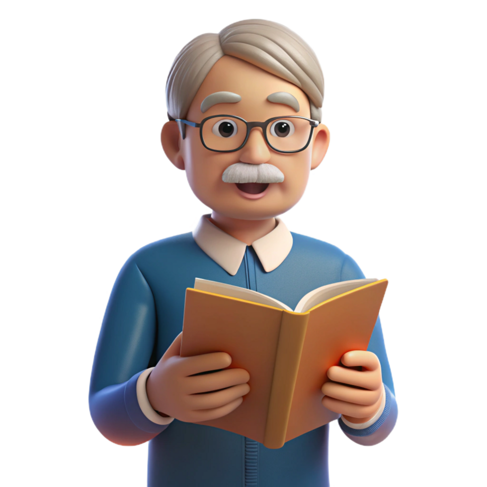 elegant gothic Senior man reading book with Transparent Background high quality png