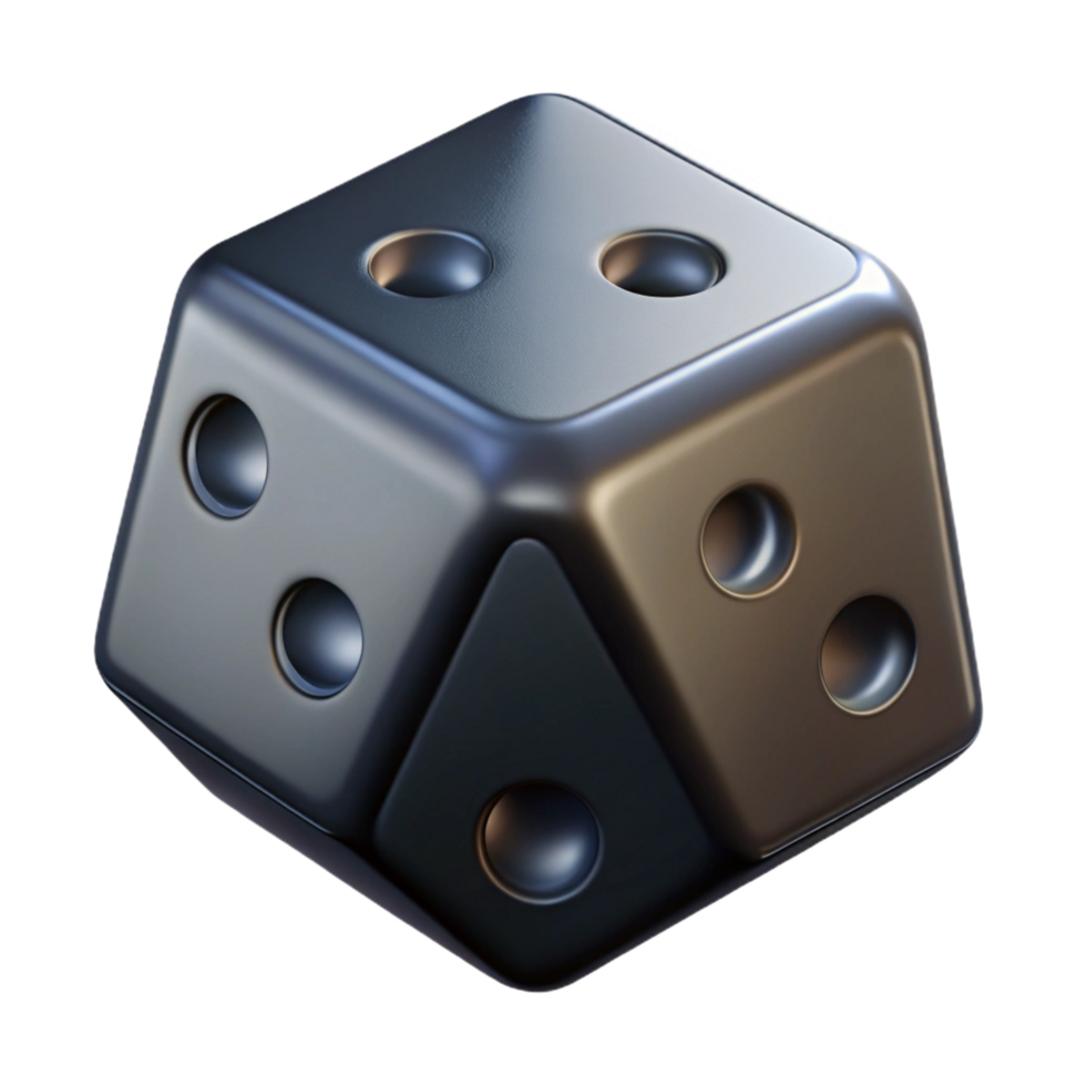 exquisite bold retro Concept art style, isolated cutout of a single matte black hexagonal gaming dice with Transparent Background premium png