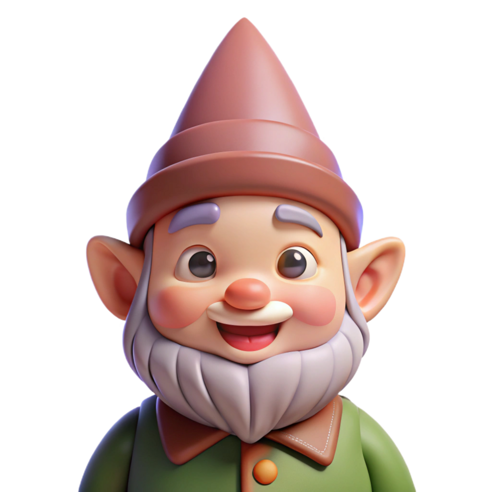 gorgeous modern A whimsical gnome, with a pointed hat and a cheerful expression with Transparent Background sharp png