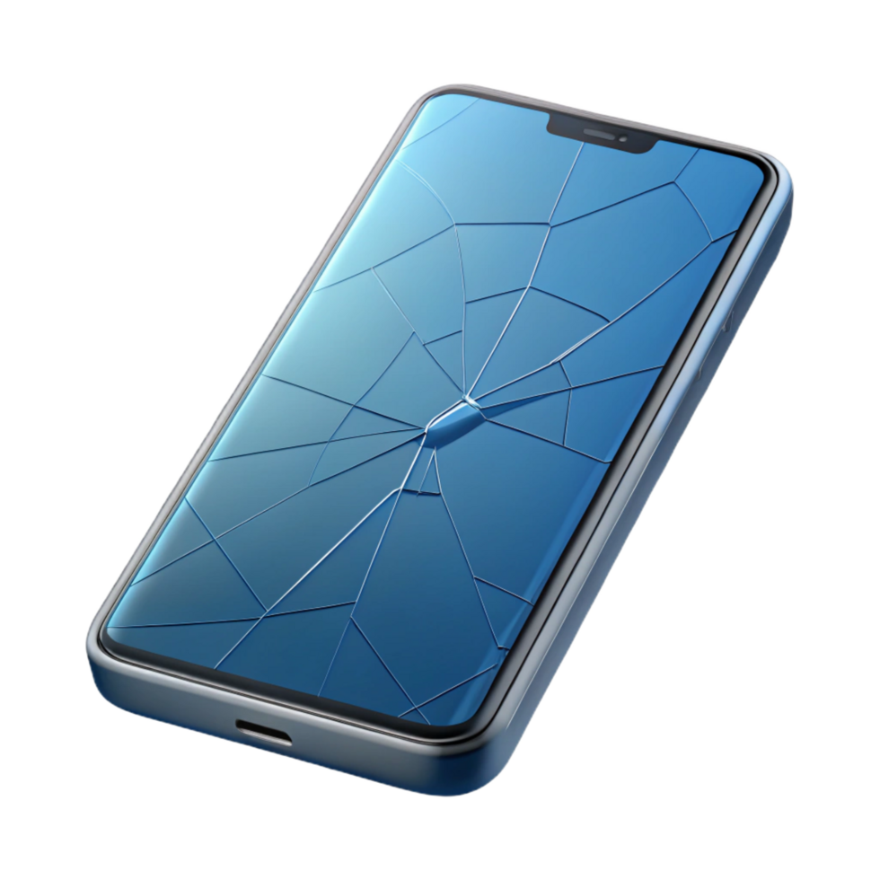 romantic picturesque A single, modern smartphone with a cracked screen with Transparent Background elite png