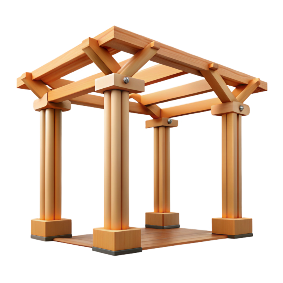 joyful majestic Wooden pergola beam structure, with Transparent Background original png