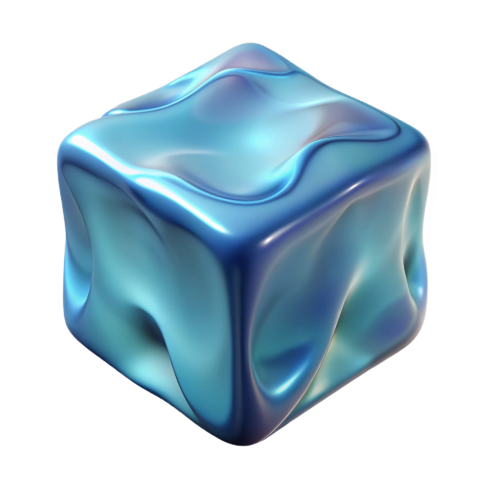 melancholic immaculate Hyper-specific, photorealistic render of a single, melting ice cube with realistic refraction Isolated cutout with Transparent Background original png