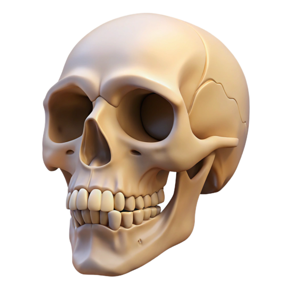 dazzling remarkable Hyper-specific, professional render of a single human skull with detailed teeth and bone structure Isolated cutout with Transparent Background png