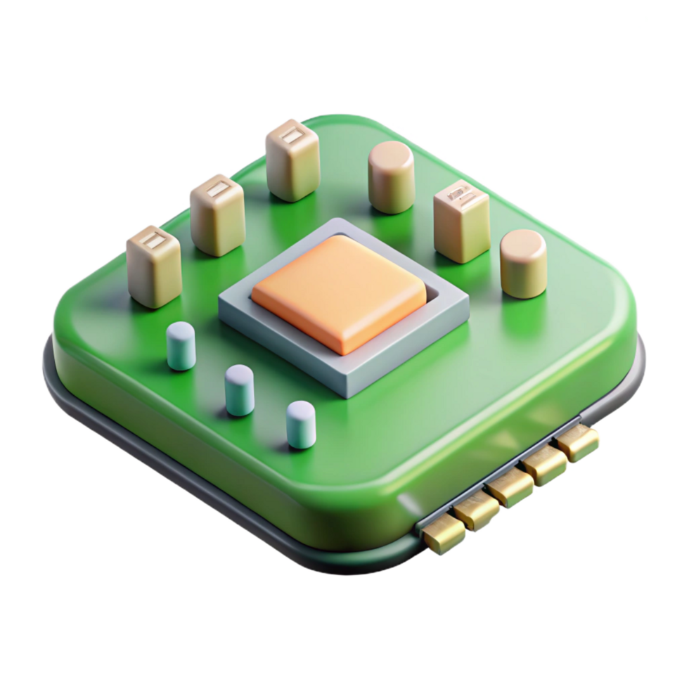 memorable geometric Isolated cutout of a single circuit board, ultra-detailed, photorealistic, showing individual components, professional render with Transparent Background flawless png