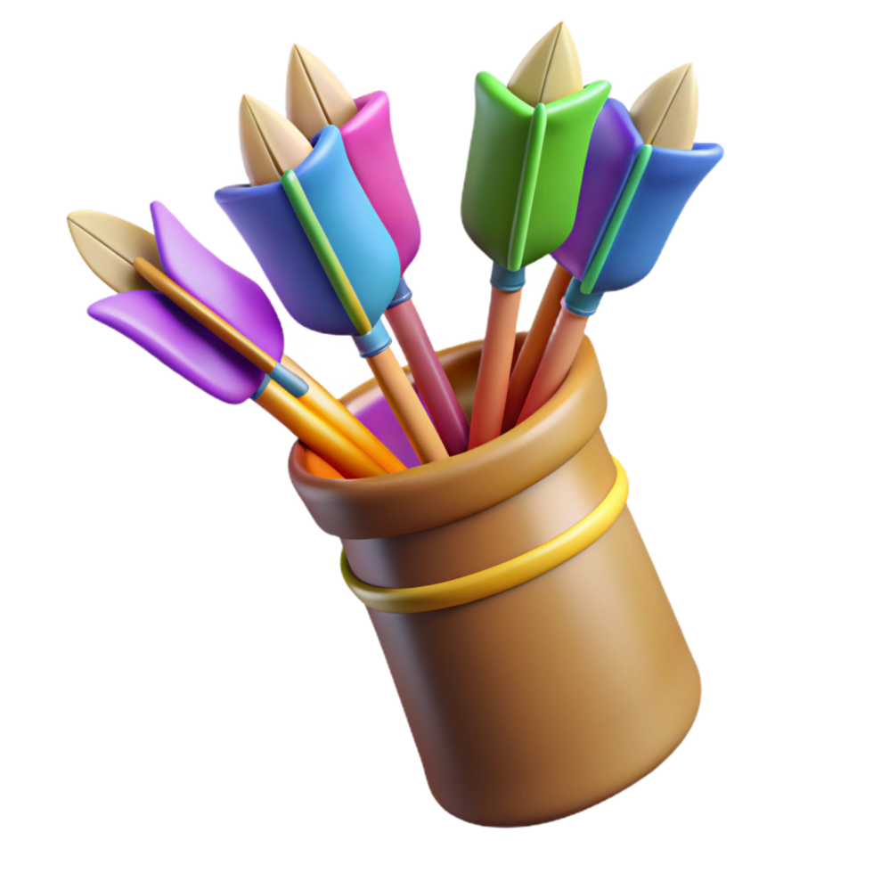 majestic geometric A quiver full of arrows, fletched with colorful feathers with Transparent Background genuine png