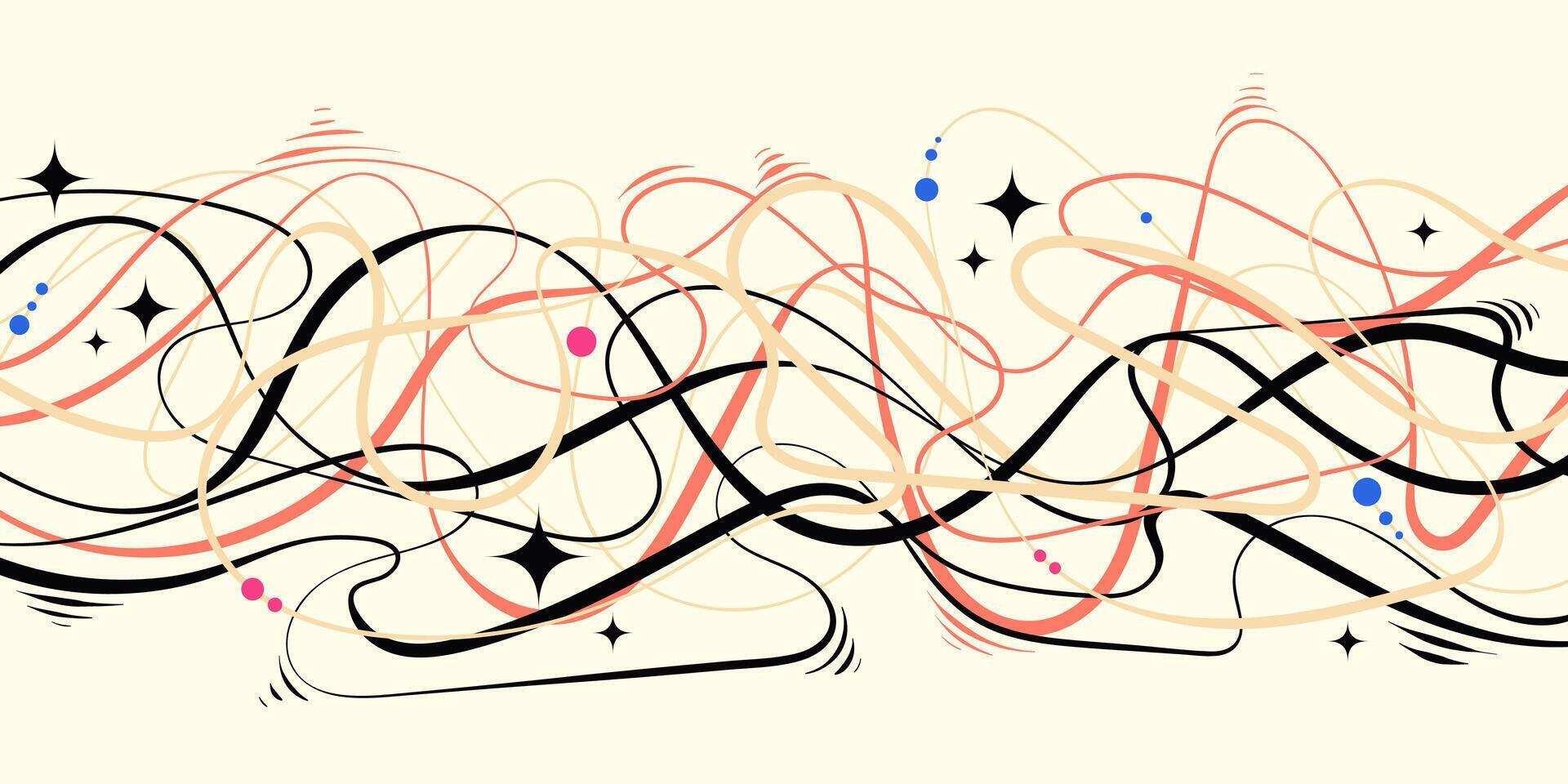 Colorful Wave Line Background with Stars on White Background. Dynamic playful overlapping lines with rhythmic flow. Perfect for music posters, branding, and web vector