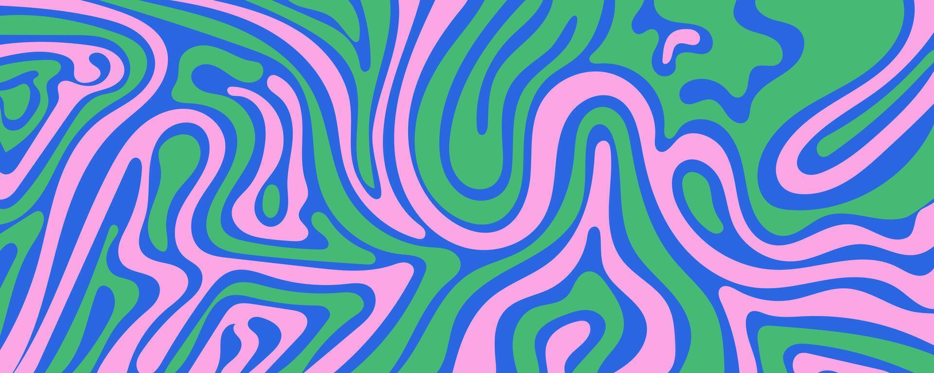 Psychedelic Green and Purple Abstract Background with Wavy Lines. Bold design with colorful lines with flow and optical depth. Perfect for print, posters, cards, web, banners vector