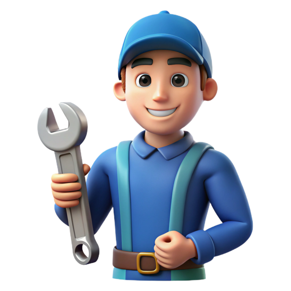 sumptuous futuristic Mechanic holding wrench with Transparent Background handcrafted png