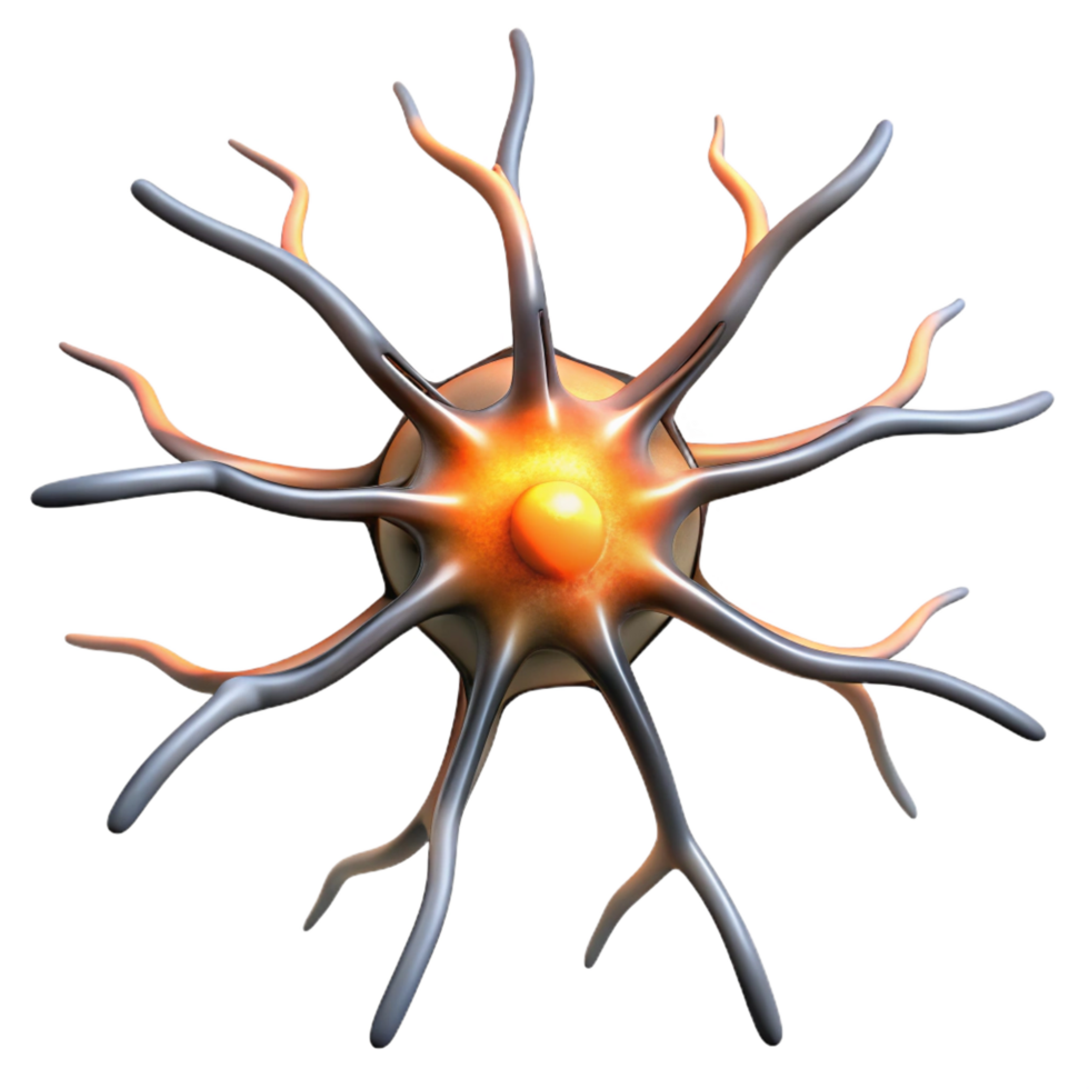 majestic elegant Isolated cutout, concept art style, single, hyper-detailed neuron, synapses firing, professional render with Transparent Background masterfully captured png