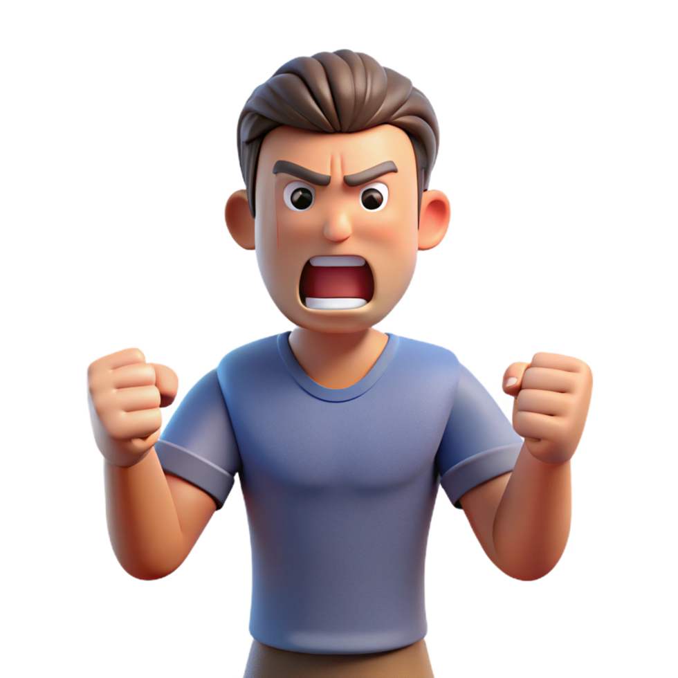 exceptional bohemian Angry man, clenched fists, frowning, with Transparent Background perfect clarity png