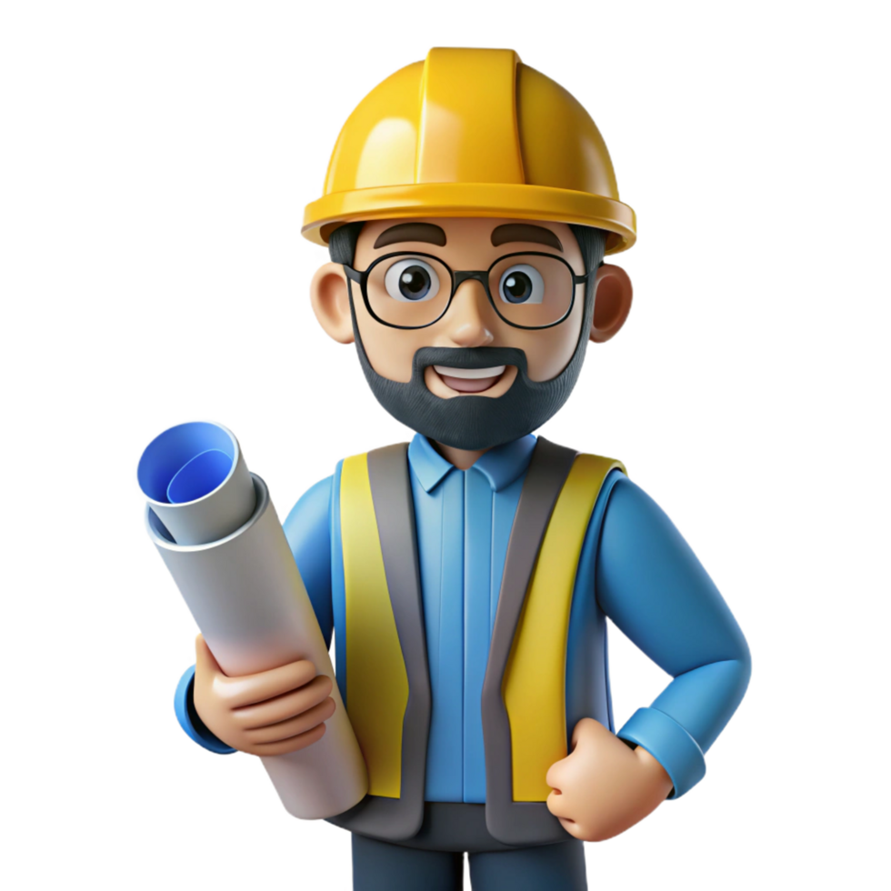 fascinating geometric Innovative engineer with blueprints, with Transparent Background handcrafted png