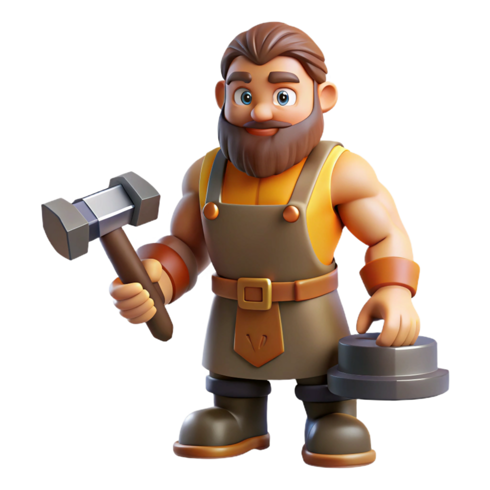 playful striking Hephaestus, God of the Forge, holding hammer and anvil with Transparent Background impeccable png