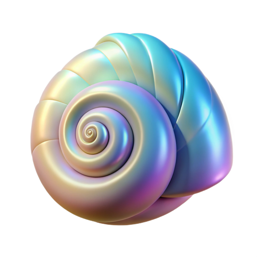 memorable tropical Professional render of a hyper-specific, isolated cutout, single, polished seashell with spiral pattern and subtle iridescence with Transparent Background precision png