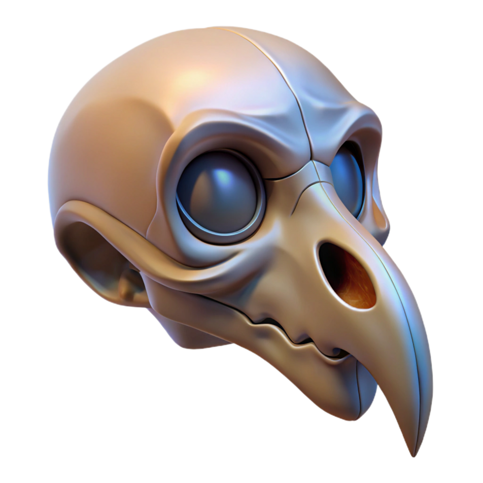 harmonious stunning Hyper-specific, photorealistic, professional render of a biomechanical avian skull, isolated cutout Ultra-detailed with Transparent Background high resolution png