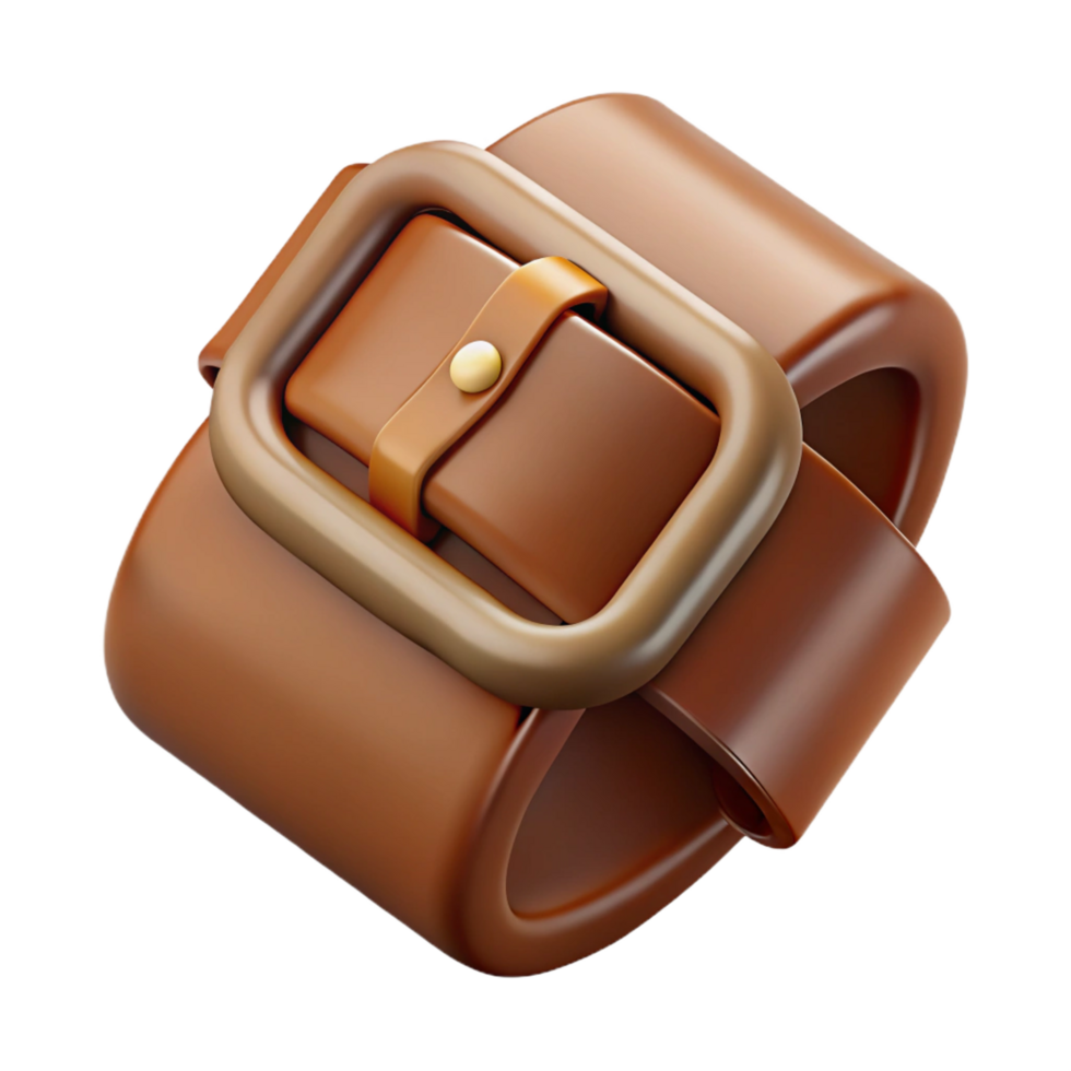nostalgic fascinating Hyper-specific, professional render of a single brown leather belt buckle Isolated cutout with Transparent Background 8K png