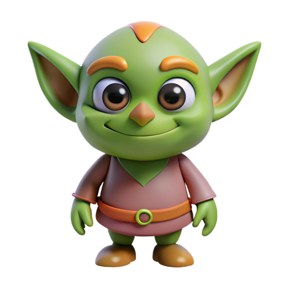radiant quintessential A single, cartoon-style illustration of a cute goblin with Transparent Background png