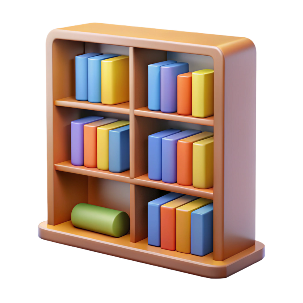 joyful serene Library bookshelf section, with Transparent Background handcrafted png