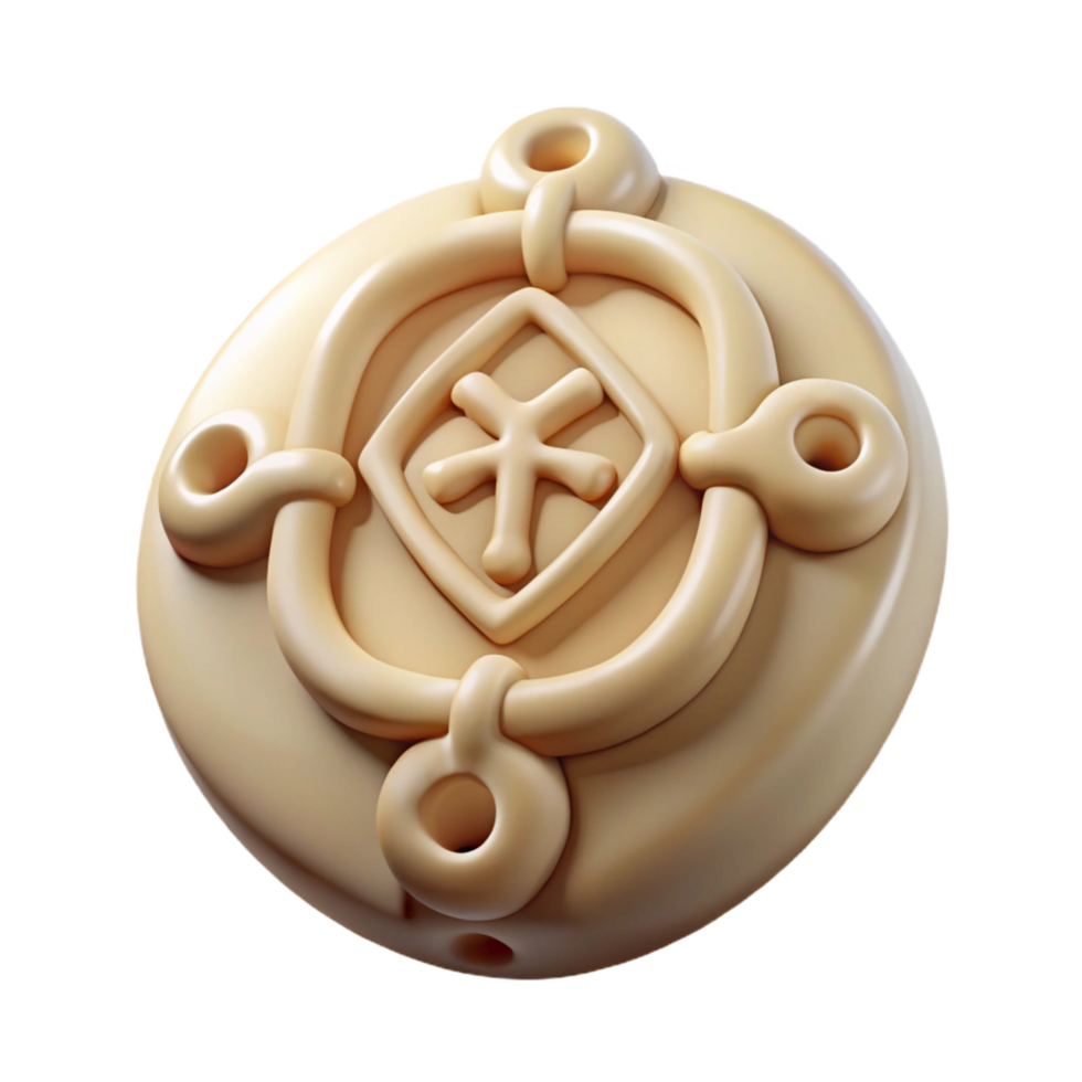 elegant renaissance Concept art style isolated cutout of a tribal amulet made of carved bone and inscribed with symbols with Transparent Background exclusive png