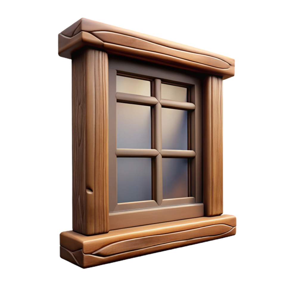 picturesque peaceful art deco Rustic wooden window frame, with Transparent Background museum quality png