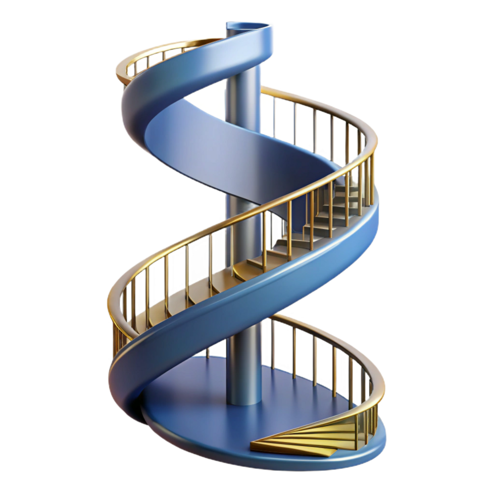 inspired bohemian Ultra-detailed, concept art style rendering of a single, spiral staircase segment with Transparent Background impeccable png