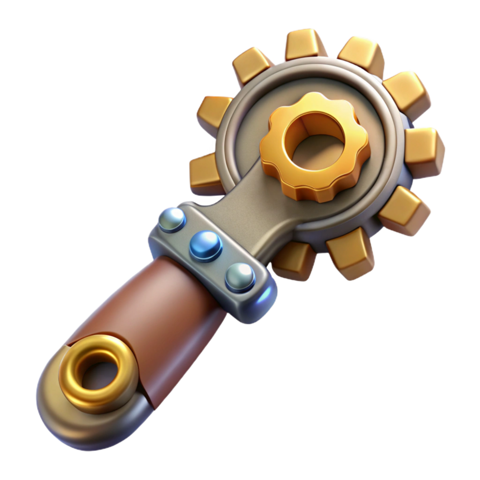 hypnotic playful industrial Steampunk wrench with adjustable gears and a brass handle with Transparent Background refined png