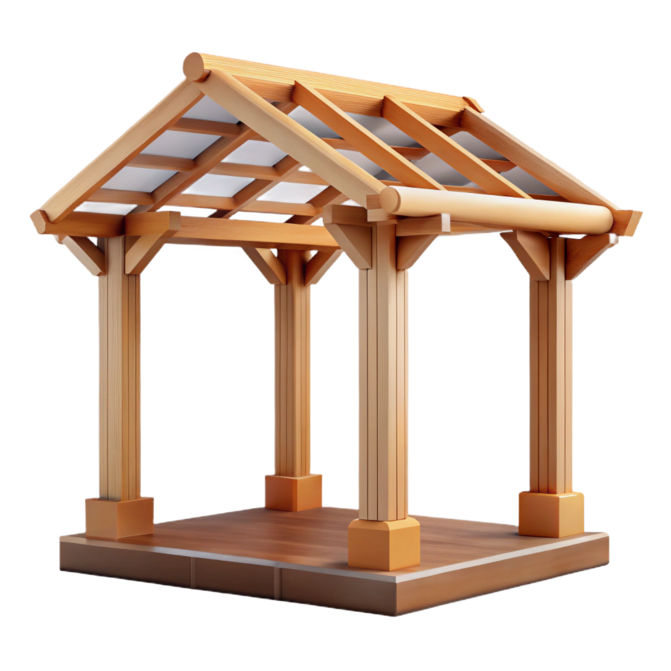 vibrant coveted Wooden pergola beam structure, with Transparent Background png